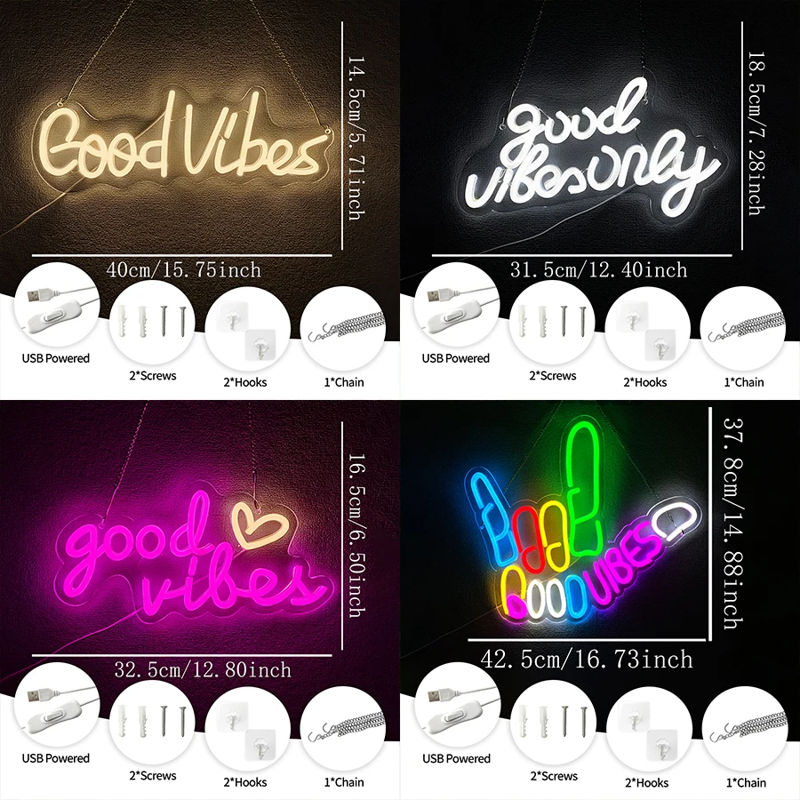 Good Vibes Only Neon Signs Lig - Party Games Good recension och pris
